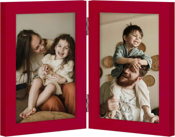 decorUhome Double 4x6 Picture Frame Vertical, Engineered Wood Bifold Photo Frame with Plexiglass for Tabletop Display, 4x6, Black