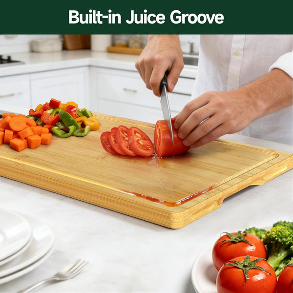 Bamboo cutting board set for kitchen with deep juice grooves and pre-oiled surface