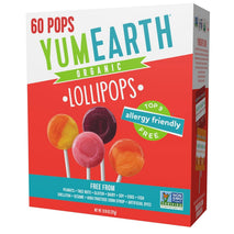 yumearth organic pops variety pack, 60 fruit flavored lollipops, allergy friendly, gluten free, non-gmo, vegan, no artificial dyes