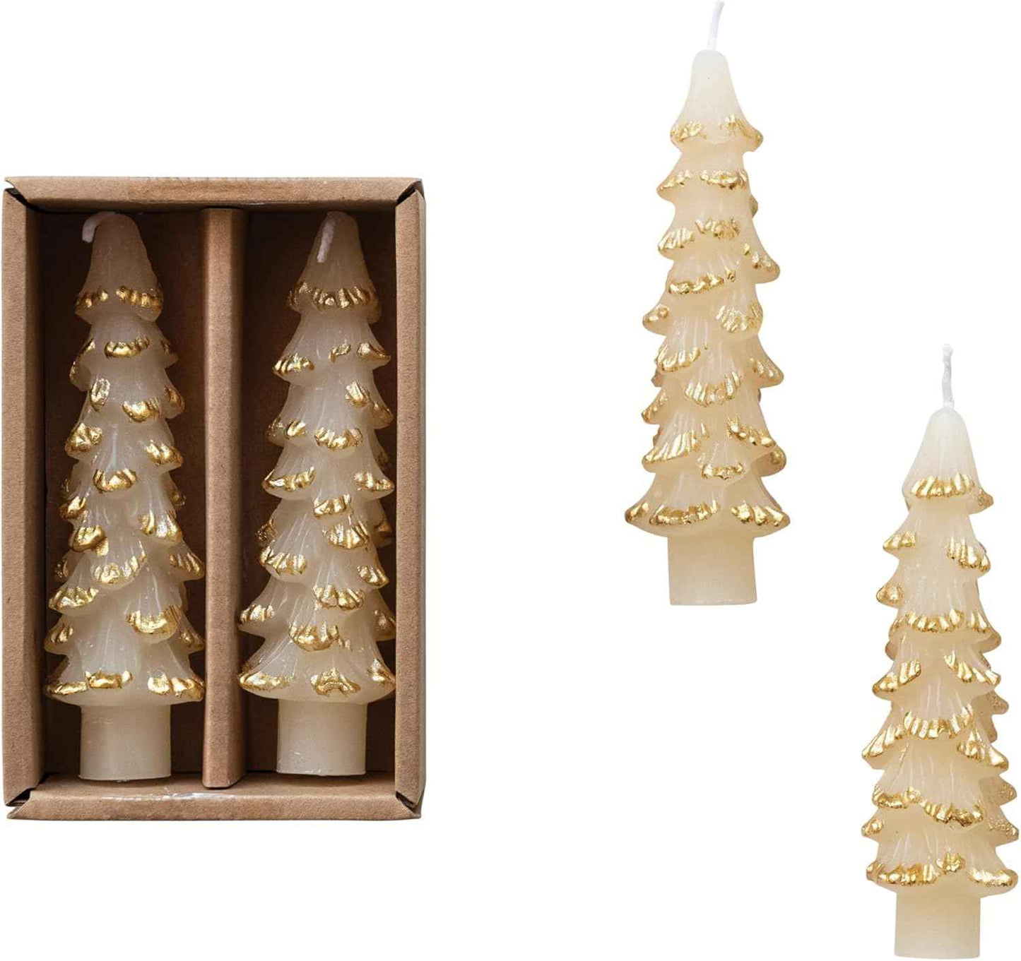 Creative Co-Op Unscented Tree Shaped Taper Candles, Evergreen, Boxed Set Of 2