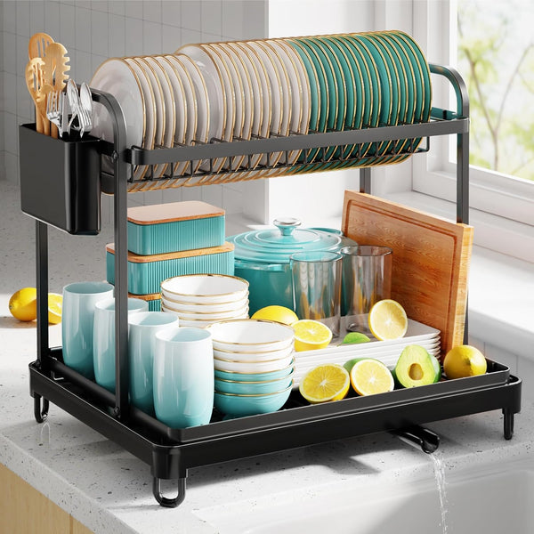 Sakugi 2-Tier Dish Drying Rack for Kitchen Counter Organization