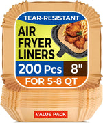 Air Fryer Paper Liners, 200pcs Air Fryer Liners Disposable, 8" Square Baking Paper Liner for 5-8 qt Airfryer Basket, Non-stick and Oil Proof Parchment Paper for Oven, Pans & Baking