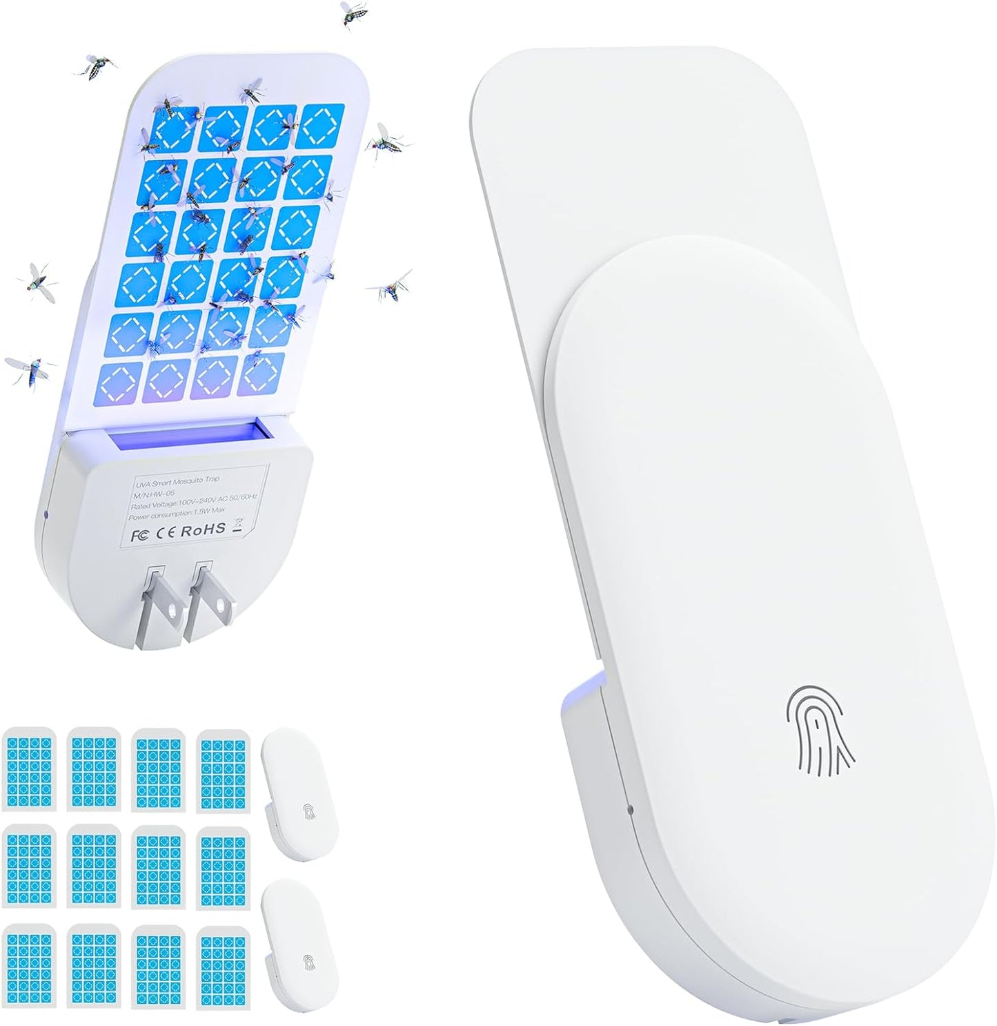 Flying Insect Trap, 2 in 1 Indoor Plug-in Fruit Fly Trap, 1 Trap White and 6 Glue Cards, Fruit Fly Traps for Gnat, Moth, Mosquito, Suitable for Every Part of The Home