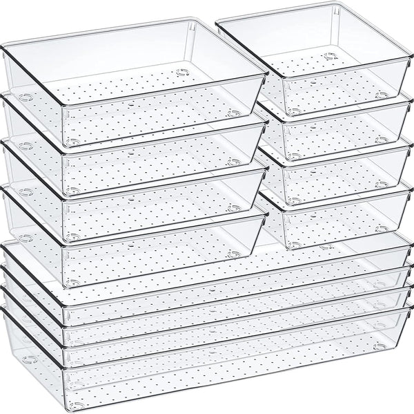 Clear Drawer Organizer Set for Kitchen and Office Storage