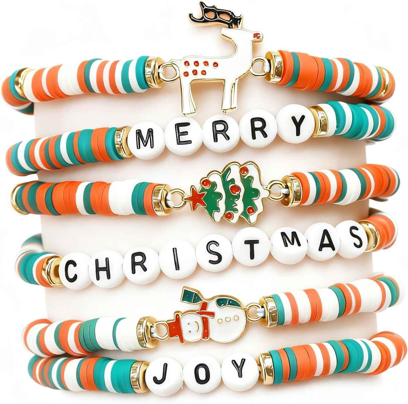 Christmas Gifts Girl Bracelets 6 Pack Polymer Clay Jewelry Merry Christmas Gifts for Women Teens Girl Gifts