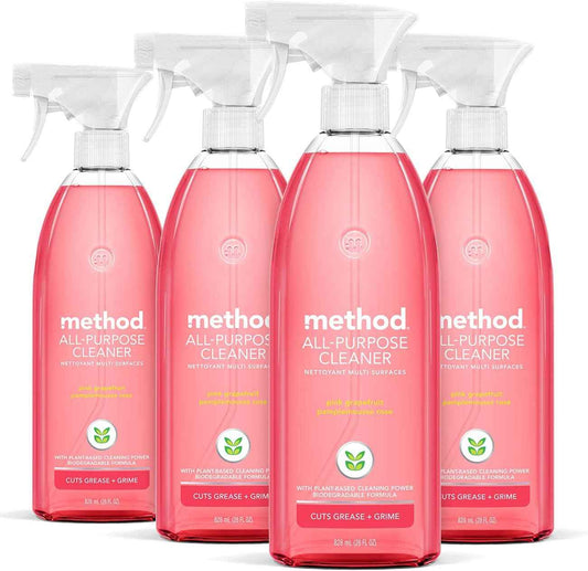Method All-Purpose Cleaner Spray, Pink Grapefruit, Perfect for Most Counters, Tiles and More, 28 Fl Oz, (Pack of 4)