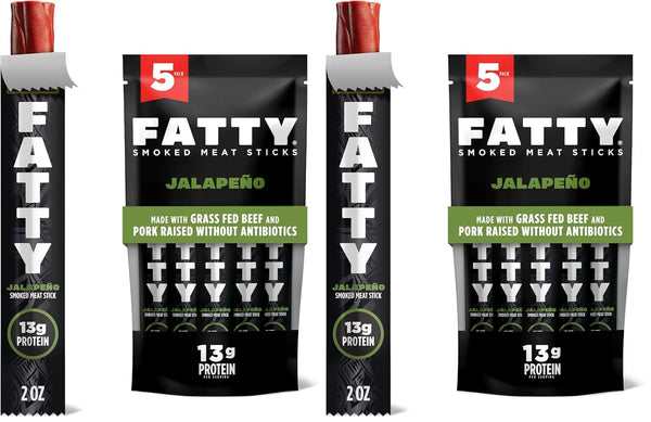 Grass Fed Beef and Pork Meat Sticks, 13g Protein Per Stick, Jalapeno, 2 oz. (Pack of 5)