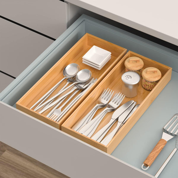 Bamboo drawer organizer for kitchen storage and organization