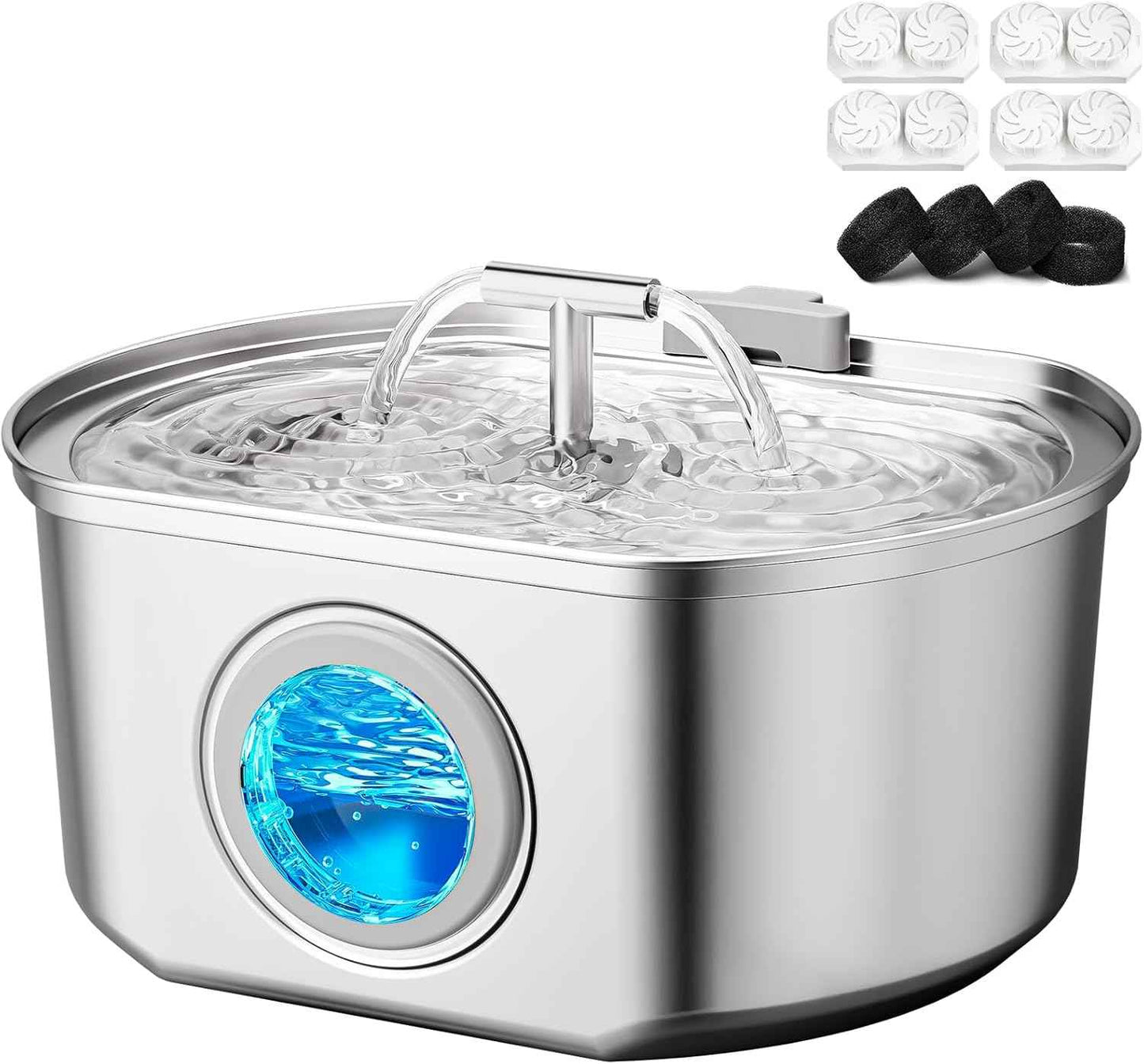 Cat Water Fountain Stainless Steel - Pet Drinking Fountain for Cats Indoor - 2.2L/74oz Automatic Water Dispenser with Watering Level Window (1 Filter)