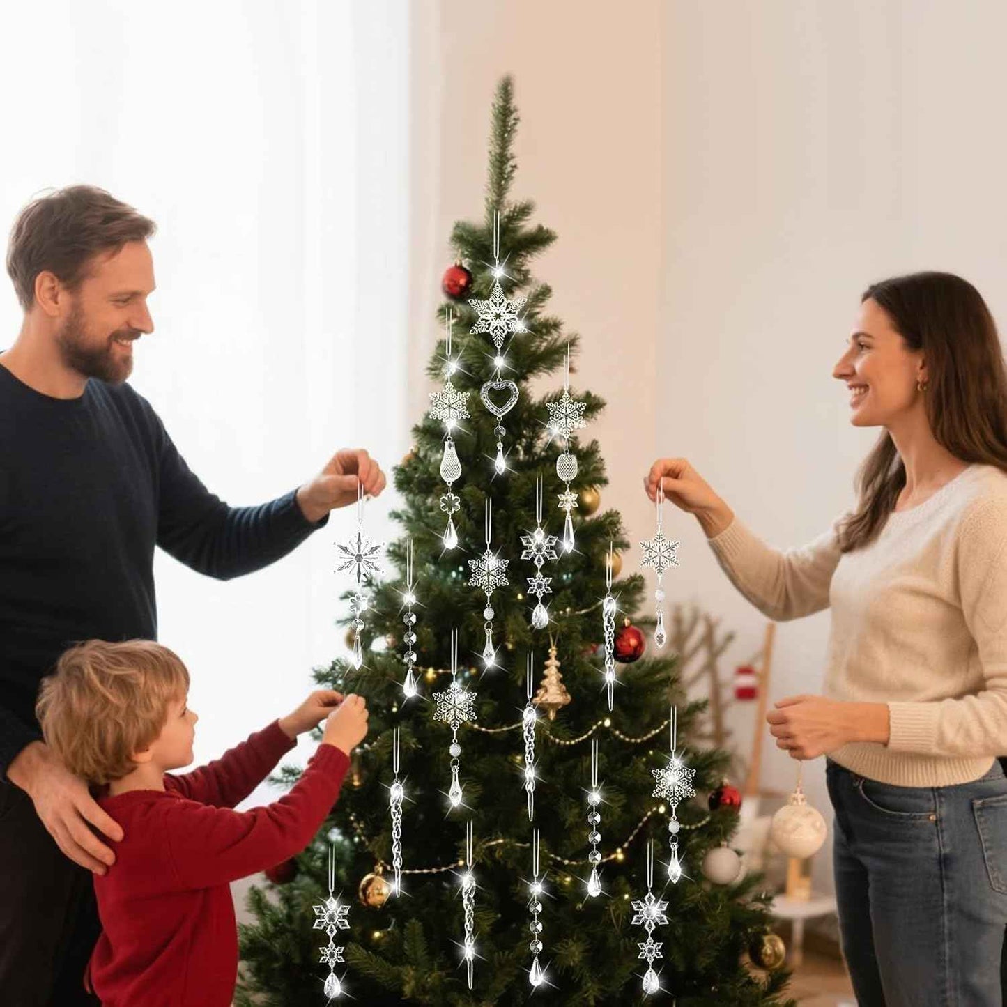 Crystal Ornaments Christmas Tree Decorations - 21pcs Christmas Tree Ornaments Sparkling Dazzling Festival Party Decoration Crystal Snowflake Design Hanging Ornament Holiday Season Home Decor