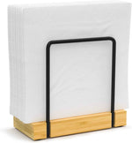 Wican Napkin Holder for Table, Bamboo Iron Standing Napkin Dispenser for Kitchen Dining Farmhouse Cocktail Picnic Bar Rustic Wood Holders for Paper Mail Bills Suitable for All Dining Room Decors Black