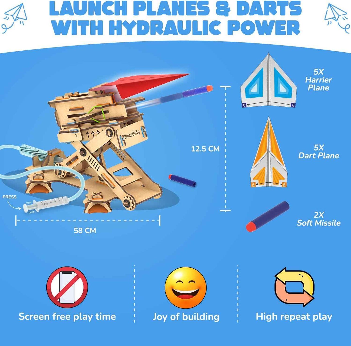 Smartivity DIY 2in1 Hydraulic Airplanes & Darts Launcher STEM Toy for Kids Ages 6 to 14 Years I Christmas, Birthday Gifts for Smart Kids | DIY Science Kit for Boys & Girls 6, 8,10,12,14 Years Old
