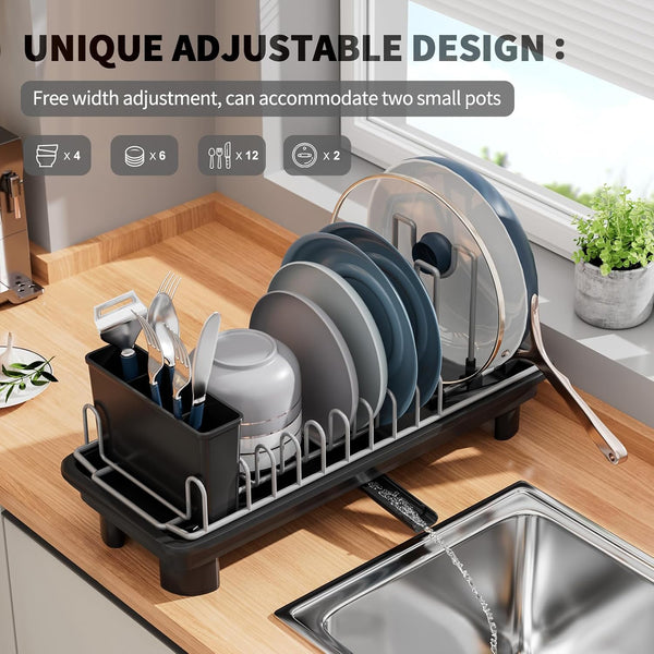 SanDream Small Dish Drying Rack with Removable Utensil Holder & Anti-Scratch Base