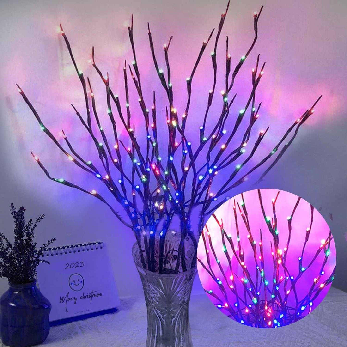 DK177 2 Pack Led Branch Light Battery Operated Lighted Branch Vase Filler Willow Tree Artificial Little Twig Power Brown 30 Inch 20 LED for Home Outdoor Indoor Romantic Decoration, White Light