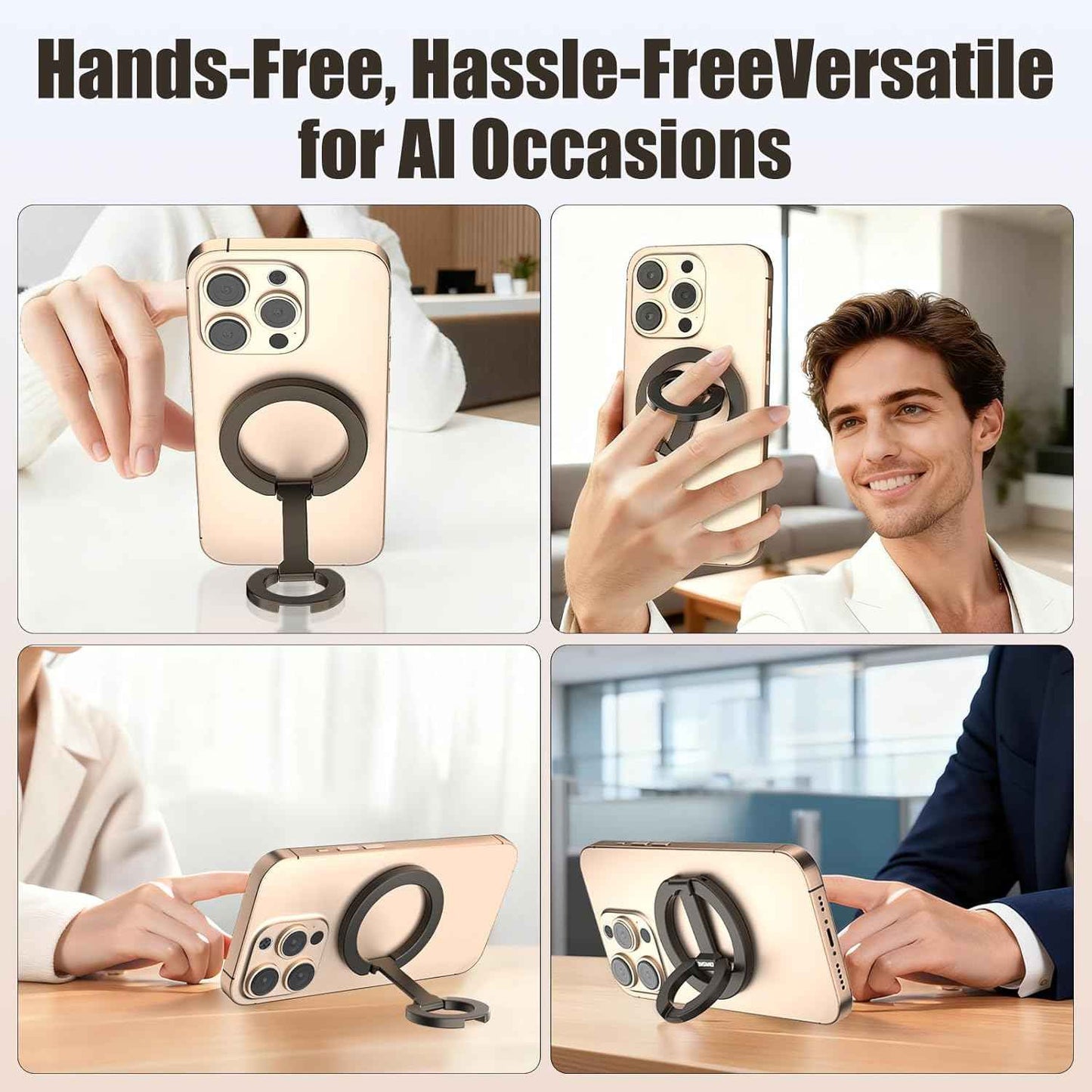 Magnetic Phone Ring for MagSafe Grip [Dual-Sided Magnetic] [Super Magnet] [Magnet Phone Stand Grip Compatible with Car Mounts] Mag Safe Accessory for iPhone 17/16/15/14/13 Pro Max Plus, Grey