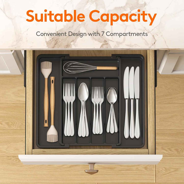 Lifewit Silverware Drawer Organizer with Adjustable Expandable Utensil Tray for Kitchen, BPA Free Flatware and Cutlery Holder