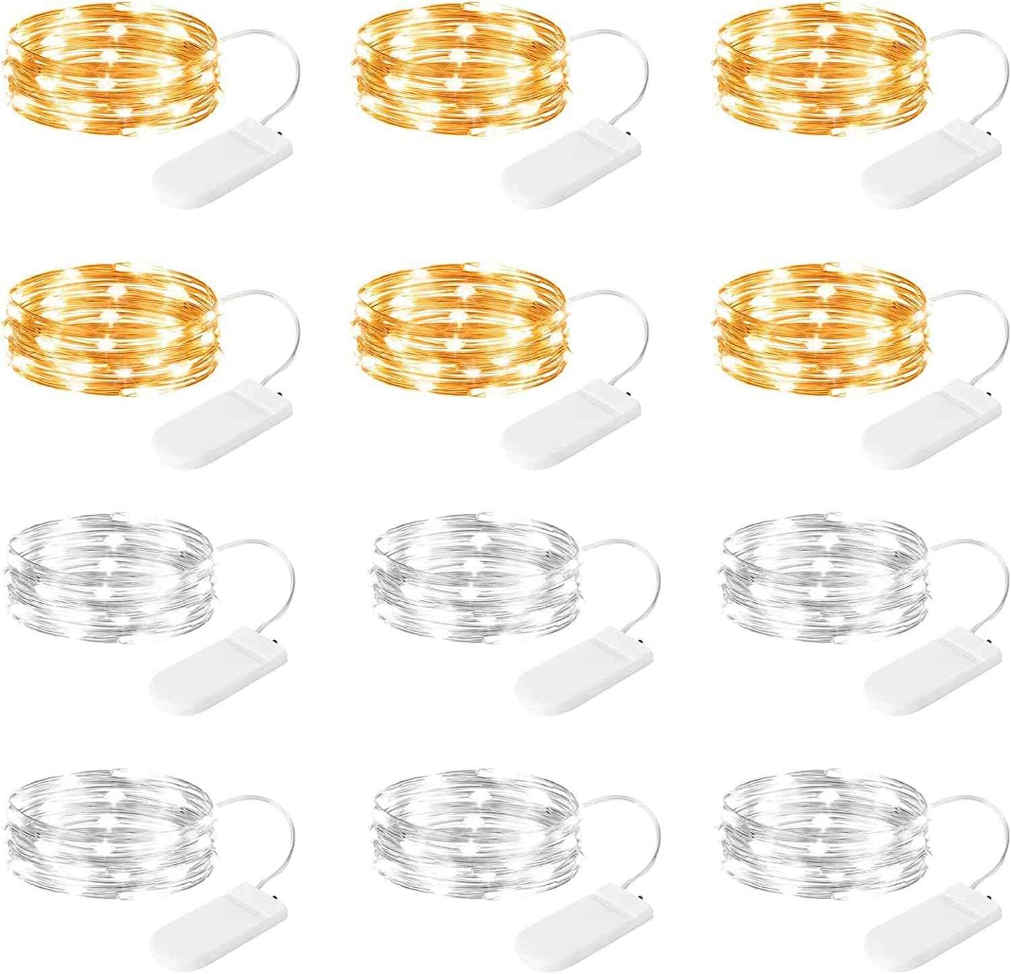 Brightown 12 Pack LED Fairy Lights, Battery Operated 7FT Firefly String Lights with 20 Waterproof LEDs on Silver Wire for DIY Crafts, Wedding Centerpieces, Party & Christmas Décor