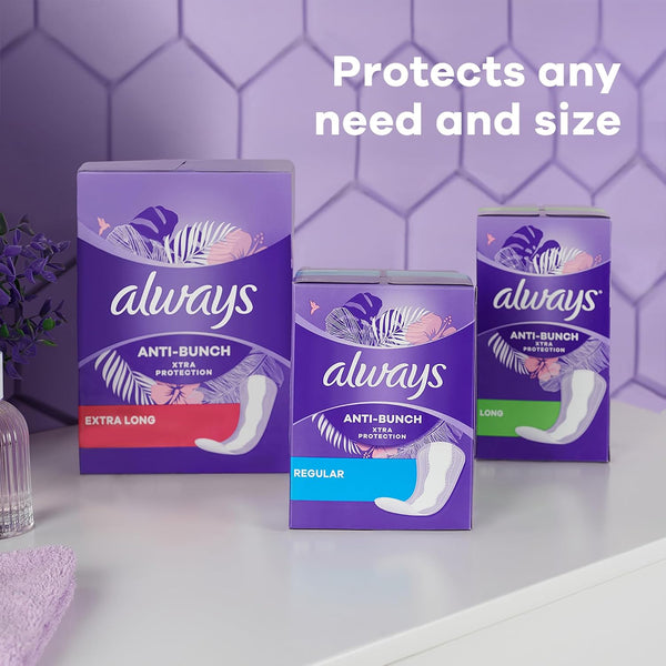Always Panty Liners for Women Anti-Bunch Xtra Protection Daily Liners, Regular, Unscented, 136 Count