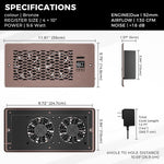Built-in Register Booster Fan with Cover for Air Heat Vent with Fan,Fits 4"x10" Duct/Ceiling/Floor Vents, Improves AC & Heating/Cooling,Quiet 10-Speed Household/Bedroom Ventilation,smart,Bronze