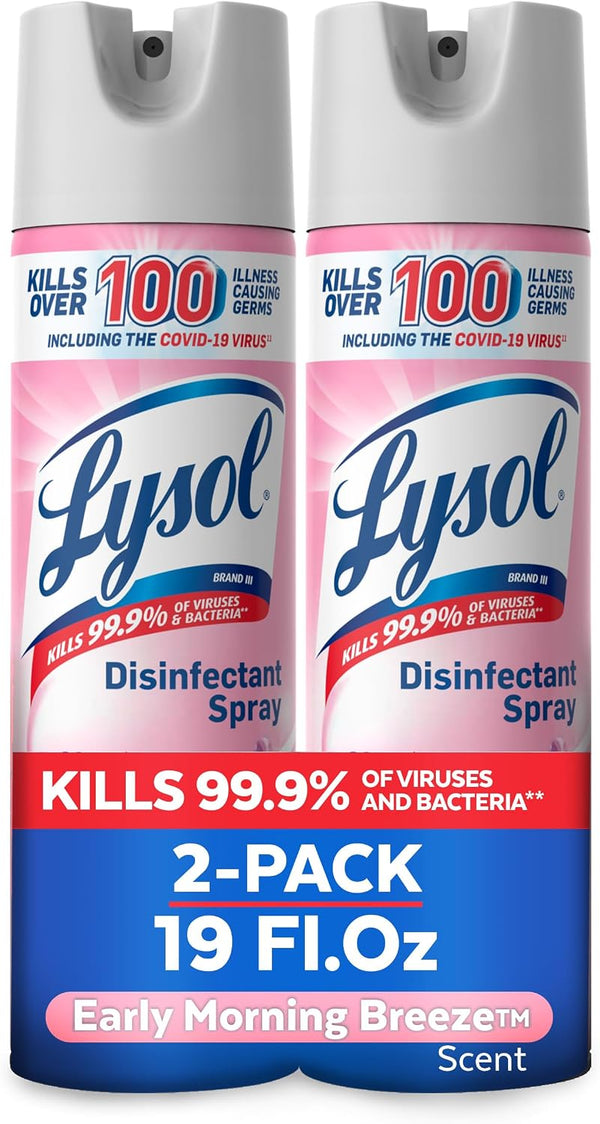 Lysol Disinfectant Spray, Household Cleaning Supplies, Disinfecting Multi-Purpose Room Spray, Antibacterial Sanitizer, Deodorizer, Kills Hantavirus, Lavender & Cotton Blossom, 19 Fl Oz (Pack of 2)