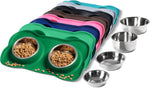 hubulk pet dog bowls 2 stainless steel no spill non skid silicone mat pet food scoop water feeder for small medium large dogs cats