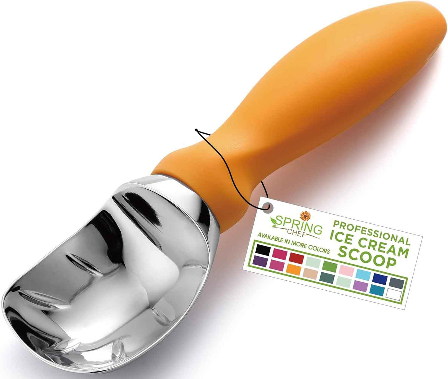 Spring Chef Heavy Duty Ice Cream Scoop with Comfortable Handle - Professional Ice Cream Scooper for Gelato, Sorbet, Cookie Dough, Melon, Frozen Yogurt - Dishwasher Safe Metal Kitchen Tool - Black