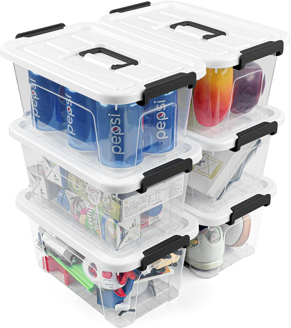 Clear plastic storage bins with lids for home office pantry organization