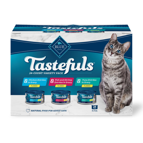 Blue Buffalo Tastefuls Flaked Wet Cat Food Variety Pack, 5.5-oz Cans, 24 Count, 8 of Each Flavor
