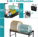 2-Tier Stainless Steel Dish Rack with Utensil Holder and Drainboard