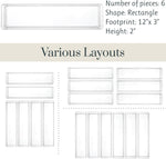 6-piece clear plastic drawer organizer set for makeup vanity and office desk