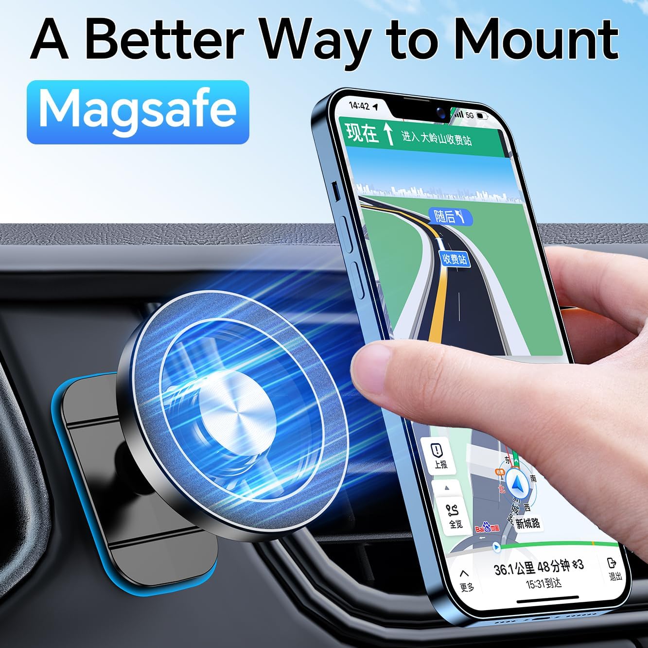 Kaistyle for Magsafe Car Mount【20 Strong Magnets】Magnetic Phone Holder for Car Phone Holder Mount Dash Mounted Holders Cell Phone Holders for Your Car Accessories for Women Men for iPhone 17 16 15 14 - Rayz Mart
