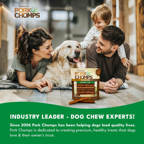 Pork Chomps Roasted Pork Skin Dog Chews, 6-inch Twists, 100% Rawhide Free, 15 Count