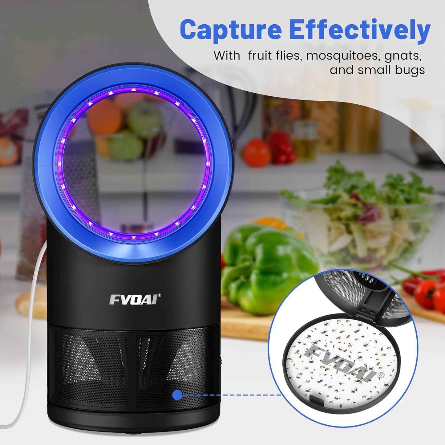 Fly Traps Indoor,Fruit Fly Trap for Indoors Mosquito Trap Indoor Insect Trap with Suction, Time Setting, Bug Light & 10 Pcs Sticky Glue Boards (Blue)