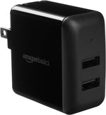 Amazon Basics 12W One-Port USB-A Wall Charger (2.4A), Portable, for Phones (iPhone 16/15/14/13/12/11/X, Samsung, and more), 2-Pack, White