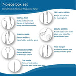 7pcs Professional Dental Tools Kit, Stainless Steel Tooth Scraper, Plaque Tartar Cleaner, Personal and Pets Use