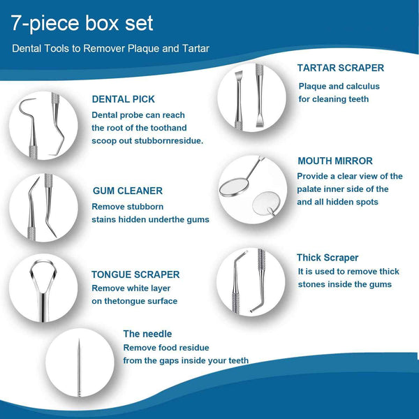 7-piece stainless steel dental kit for personal and pet use