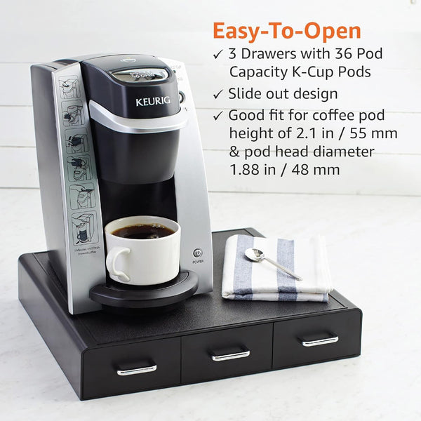 Amazon Basics K-Cup Compatible Coffee Pod Storage Drawer with 3 Easy-Open Drawers and 36 Pod Capacity