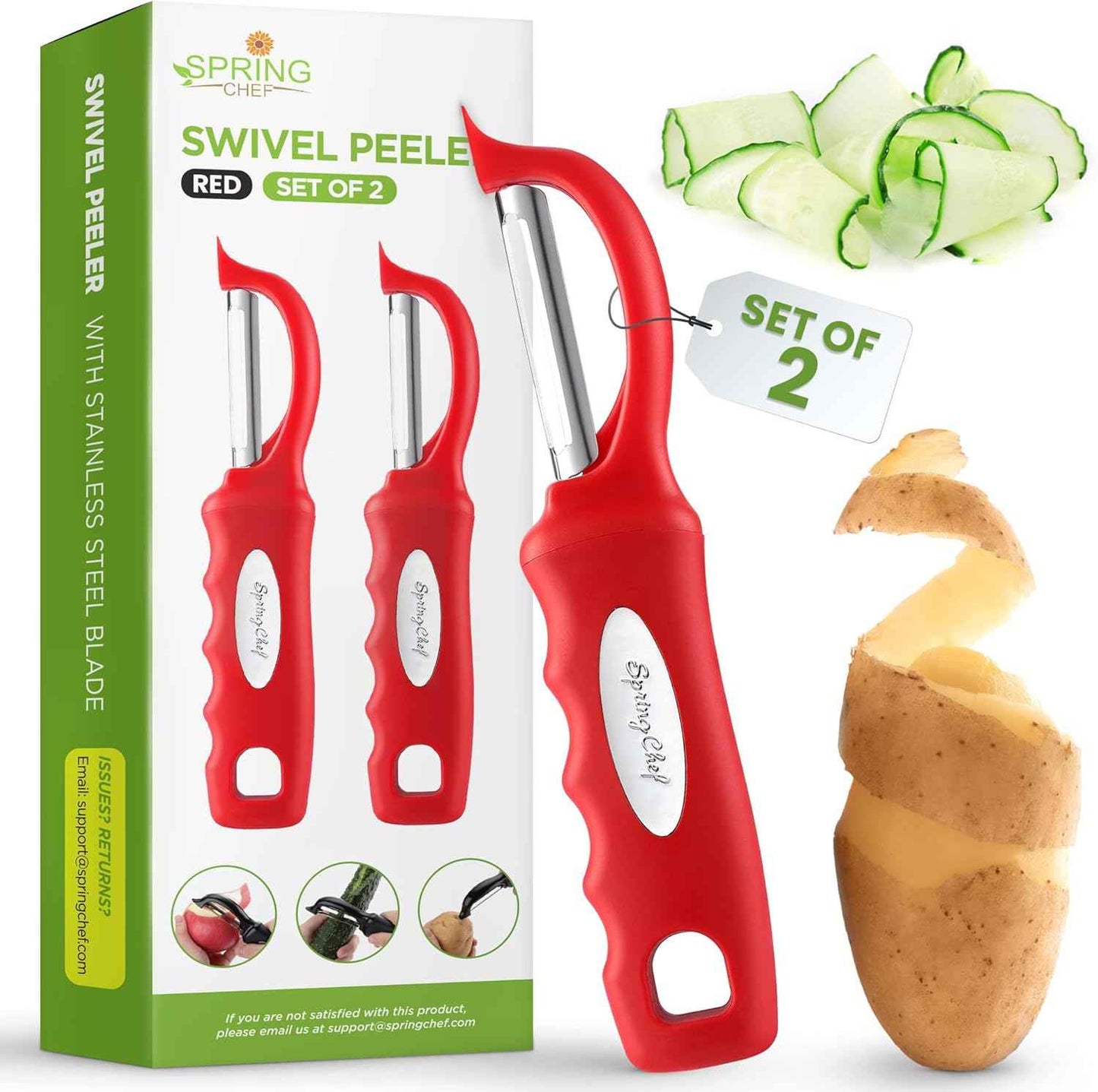 Spring Chef Premium Swivel Vegetable Peeler, Soft Grip Handle and Ultra Sharp Stainless Steel Blades - Perfect Kitchen Peeler For Veggie, Fruit, Potato, Carrot, Apple - Black