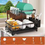 2-Tier Dish Rack with Auto-Drain and Mat for Kitchen Counter