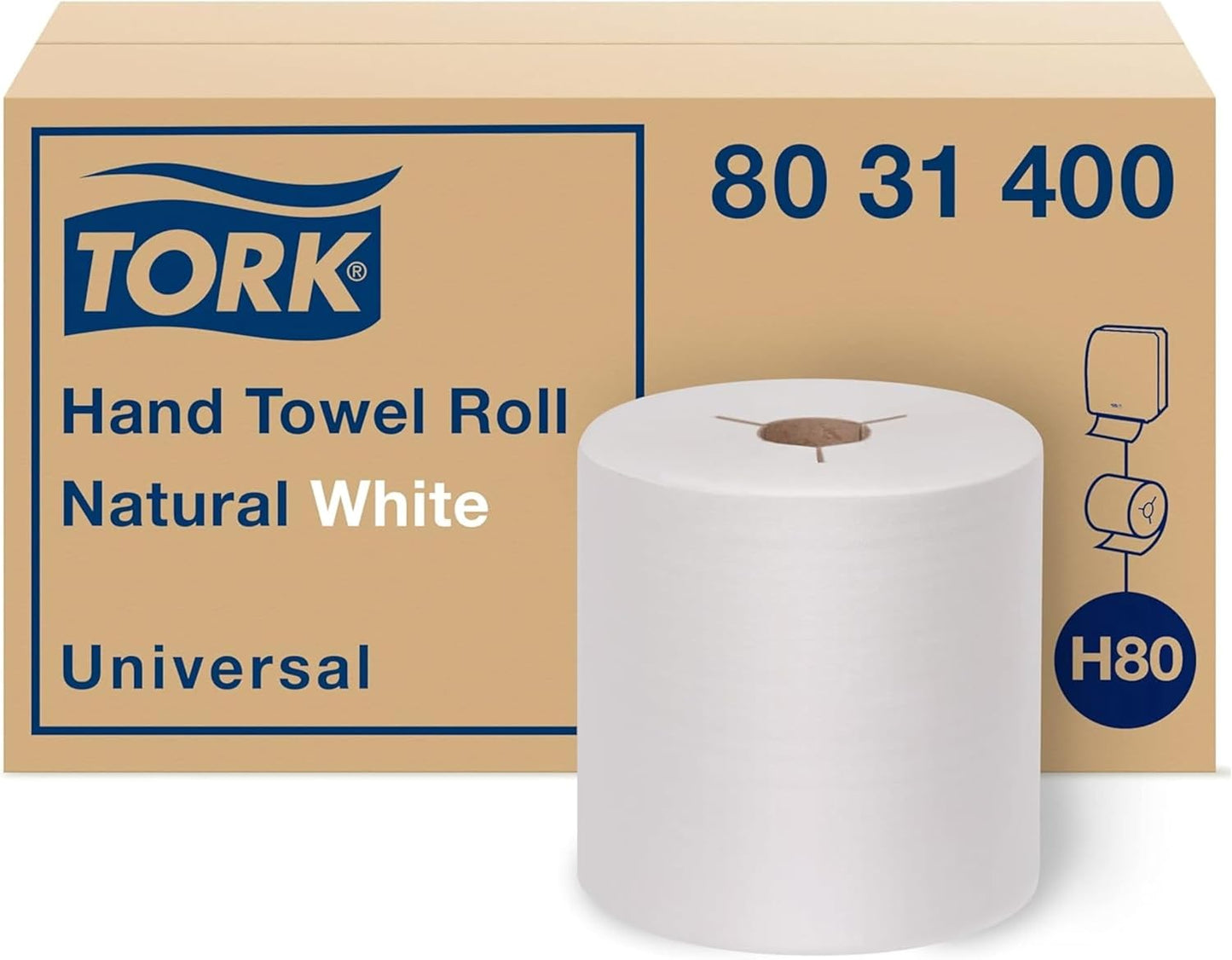 Tork Universal Hand Towel Roll White, Compatible with H21 Dispensers, 100% Recycled Fiber 6 Rolls x 800 Ft (RB8002)