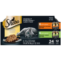 sheba perfect portions wet cat food cuts in gravy roasted chicken entree and turkey entree 12 count 24 servings
