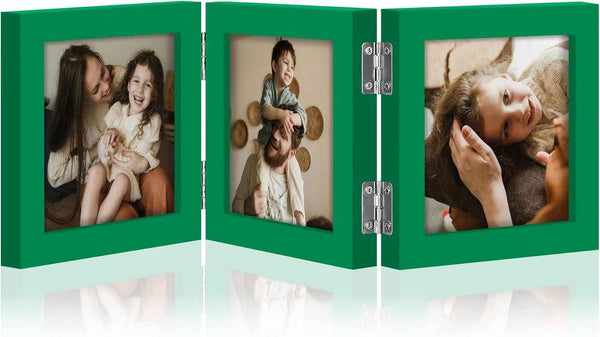 decorUhome Triple 4x6 Picture Frame Vertical, Engineered Wood Trifold Photo Frame with Plexiglass for Tabletop Display, 4x6, Black