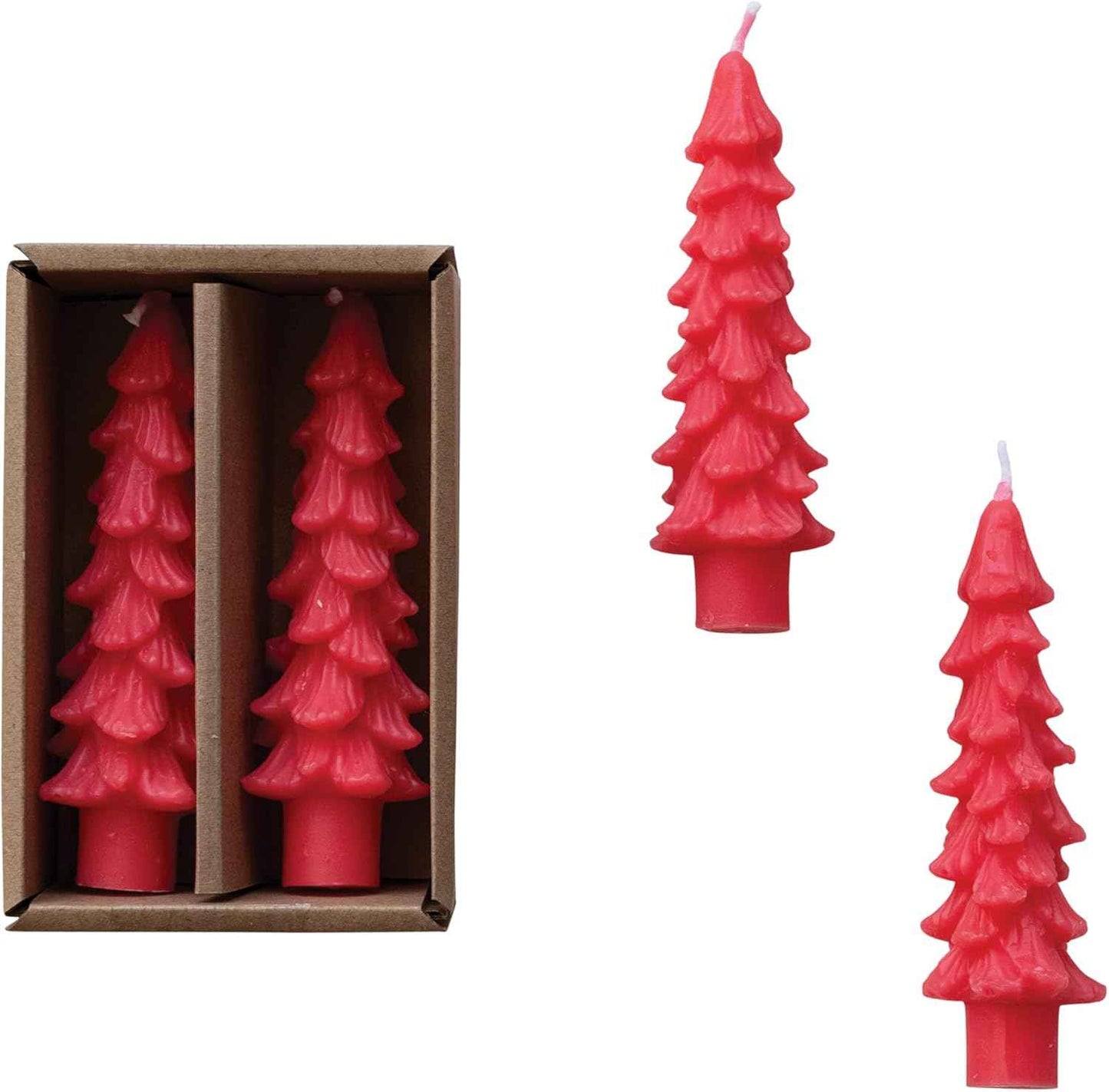 Creative Co-Op Unscented Tree Shaped Taper Candles, Evergreen, Boxed Set Of 2
