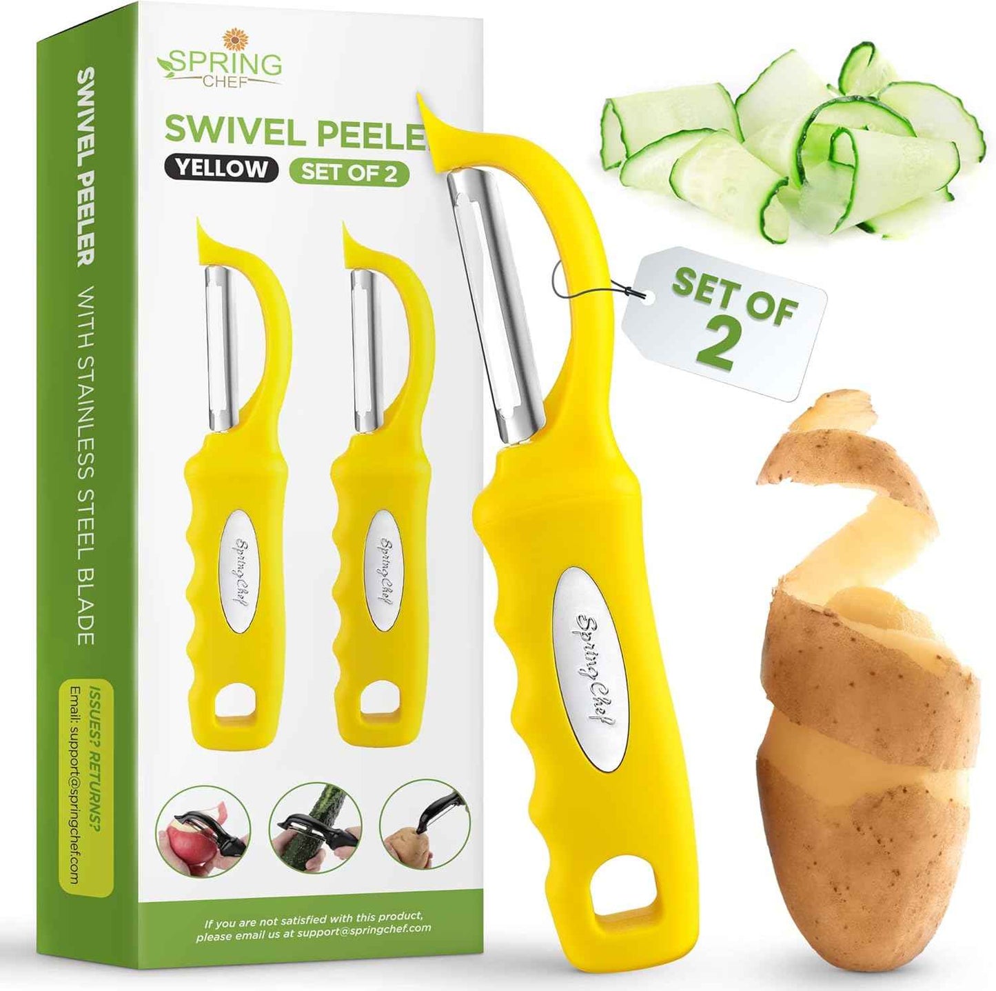 Spring Chef Premium Swivel Vegetable Peeler, Soft Grip Handle and Ultra Sharp Stainless Steel Blades - Perfect Kitchen Peeler For Veggie, Fruit, Potato, Carrot, Apple - Black
