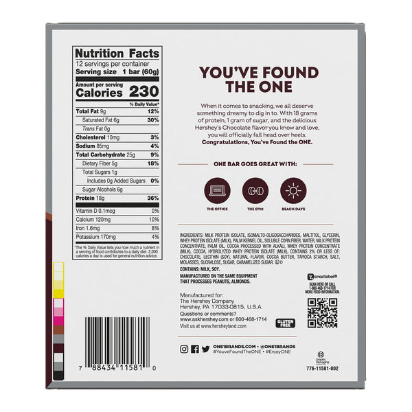 ONE Protein Bars, Hershey's Double Chocolate, Gluten Free, 18g Protein, 12 Pack
