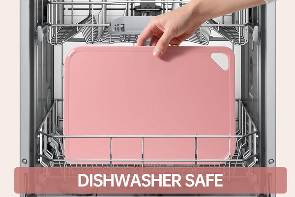 Pink Plastic Cutting Board Set for Kitchen, Dishwasher Safe, BPA Free, Reversible, with Grip Handle
