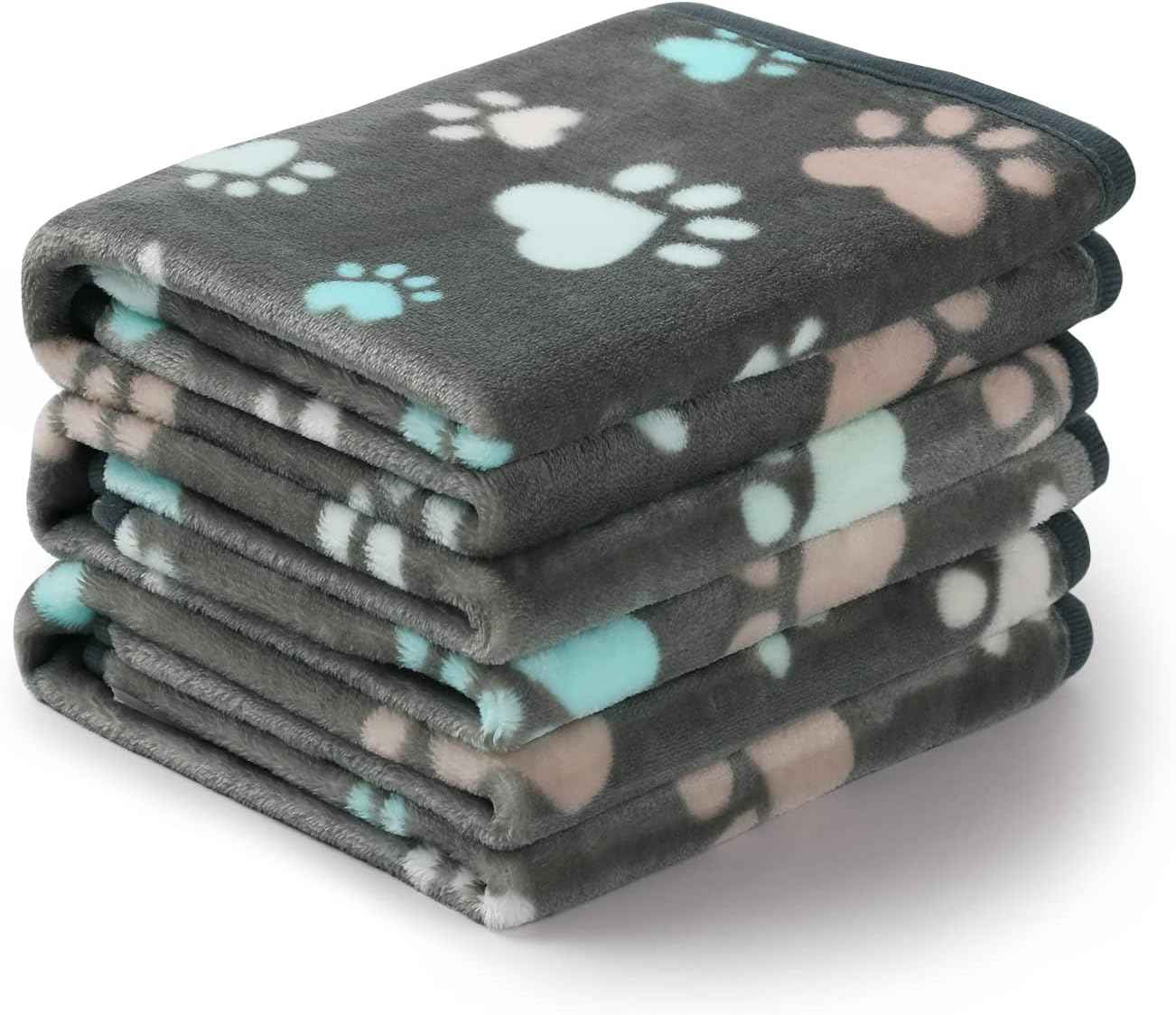 1 Pack 3 Blankets Super Soft Fluffy Premium Fleece Pet Blanket Flannel Throw for Dog Puppy Cat Paw Brown/Pink/White Small(23x16 inch)
