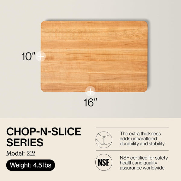 John Boos Chop-N-Slice Series Rectangular Maple Cutting Board, 16" x 10" x 1" Dimensions, Made in the USA