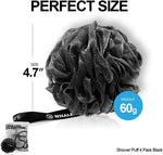 WhaleLife Shower Puff 4 Pack Black Bath Sponge Loofahs Pouf for Sensitive Skin
