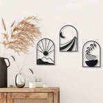 OYEFLY 3PCS Boho Metal Wall Decor, Black Metal Wall Art for Home Decor, Bohemian Style Wall Hanging